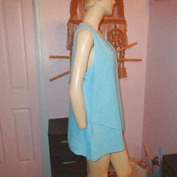 Lulu B Gauze Asymmetrical Top Size XL TunicTank Sleeveless Lagenlook Coastal NWT - Picture 6 of 11